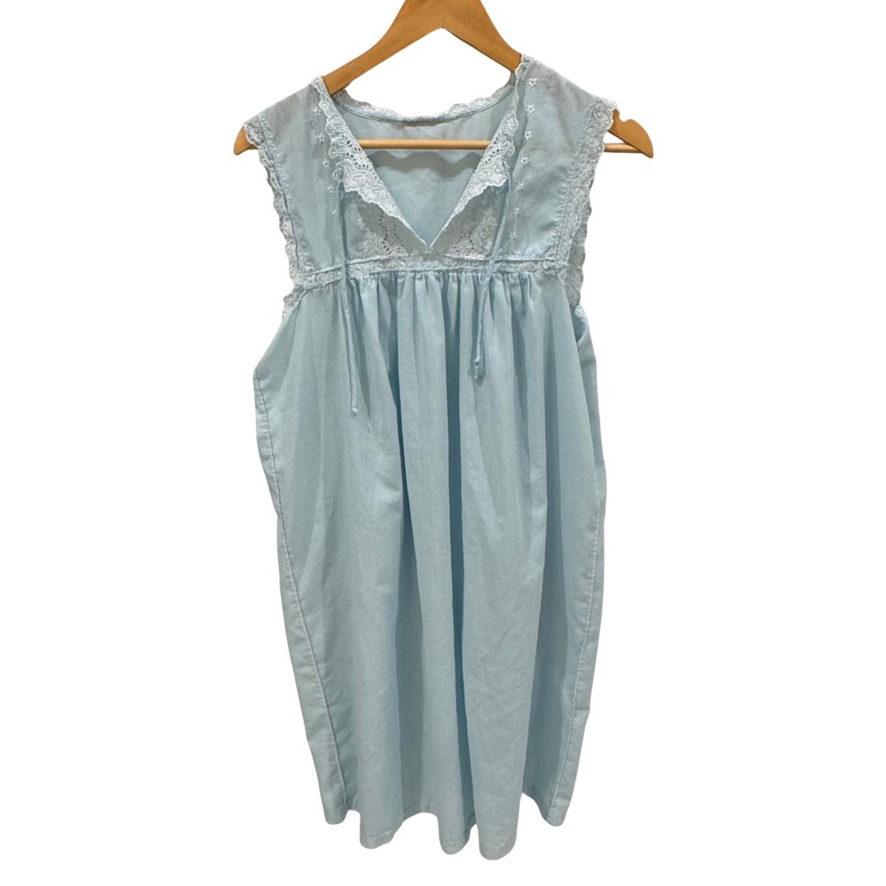 Vintage Barbizon Blue Lace Trim Nightgown Chemise Sleeveless Empire Waist M - Picture 4 of 6